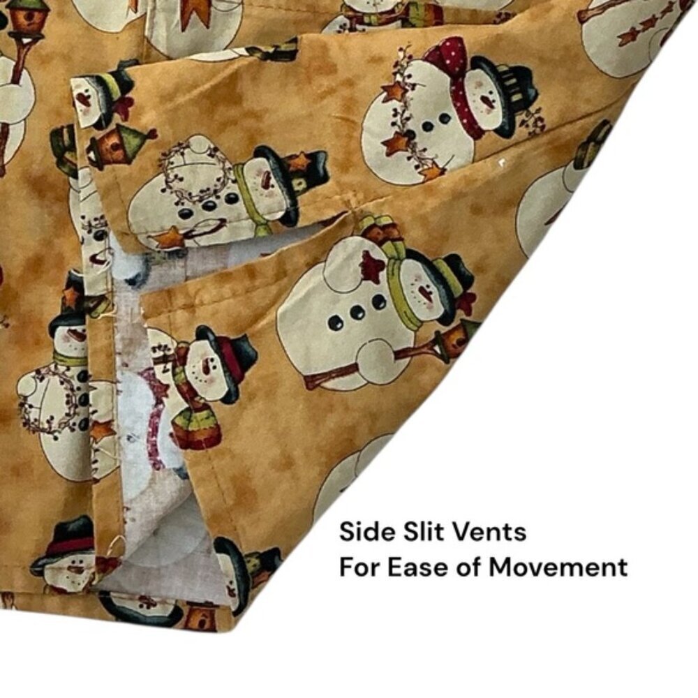Seasons CelScrub Cotton Scrub Top V Neck Holiday Snowman Birdhouse Gold Spice XL - Picture 7 of 16